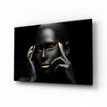 Gold Lips Framing Hands Woman Glass Wall Art