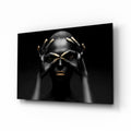 Gold Fingertips Over Eyes Woman Glass Wall Art