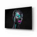 Teal Pink Brushstroke Woman Glass Wall Art