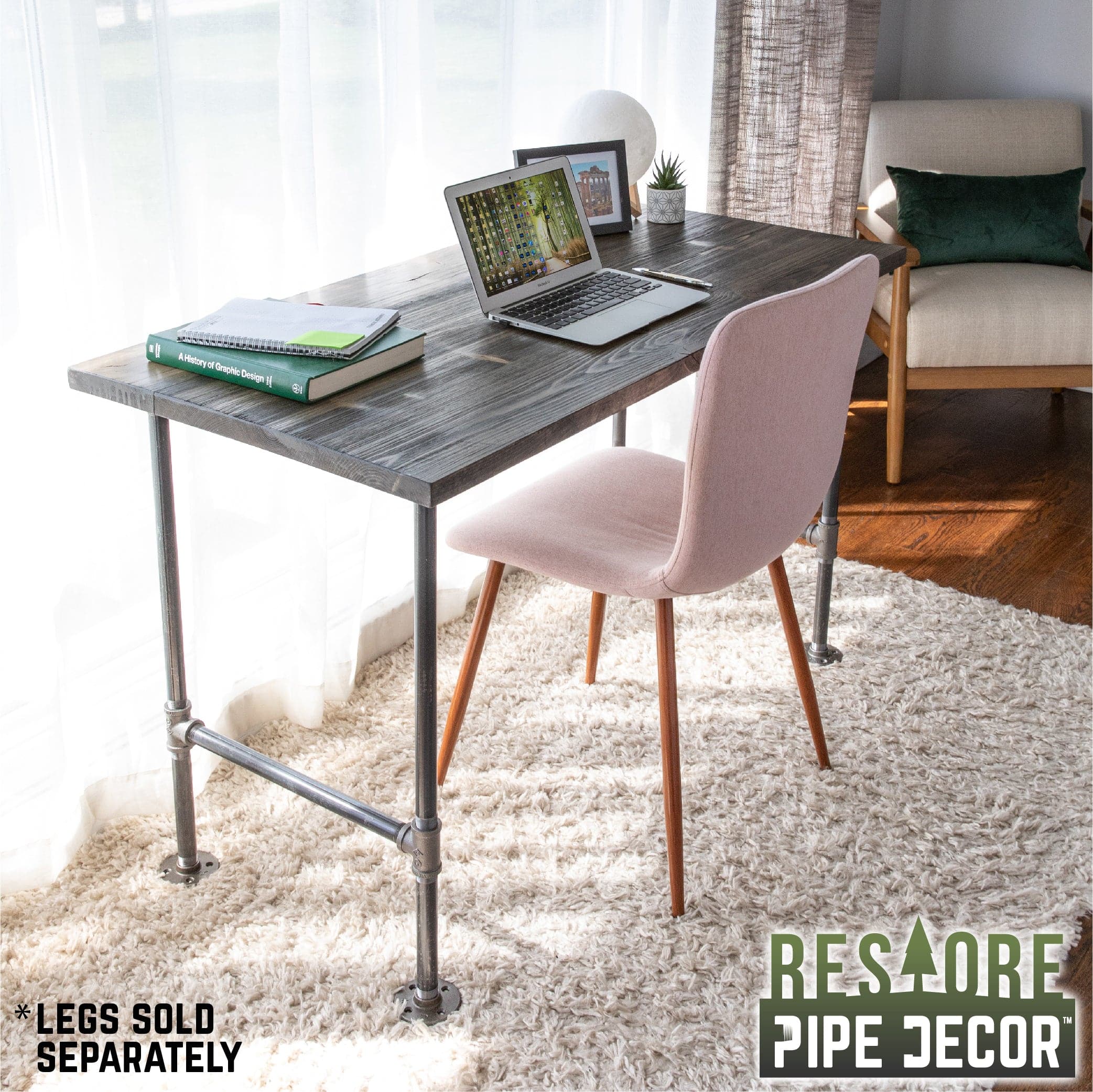 RESTORE Boulder Black Solid Wood Desk Tabletop