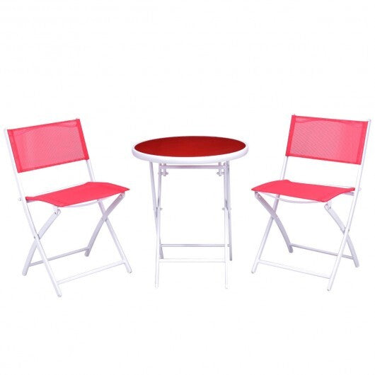 3 Pieces Patio Folding Bistro Set for Balcony or Outdoor Space-Black