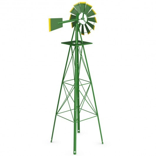 8 Feet Windmill Metal Ornamental Wind Wheel Weather Resistant-Gray