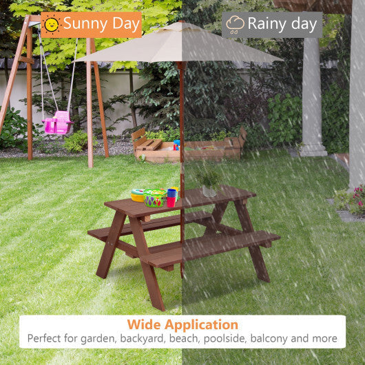 4 Seat Kids Picnic Table with Umbrella-Multicolor