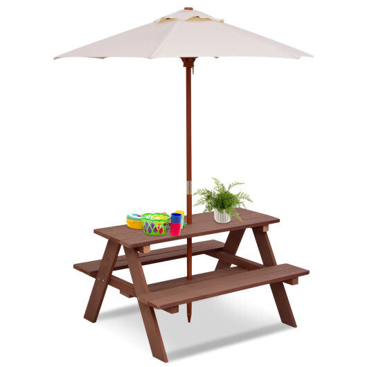 4 Seat Kids Picnic Table with Umbrella-Multicolor