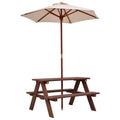 4 Seat Kids Picnic Table with Umbrella-Multicolor