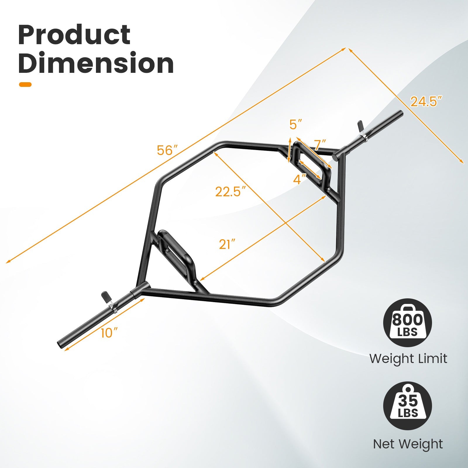 Olympic Hex Trap Bar with 2 Spring Collars and Foldable Handle