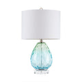 Ombre Glass Table Lamp – Blue Green & Dark Blue, White Drum Shade & LED Bulb Included | Modern Accent Lamp