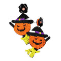 Flower Seed Bead Pumpkin Witch Earrings