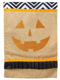 Orange Glitter Pumpkin Jackolantern Embellished Burlap Garden Flag
