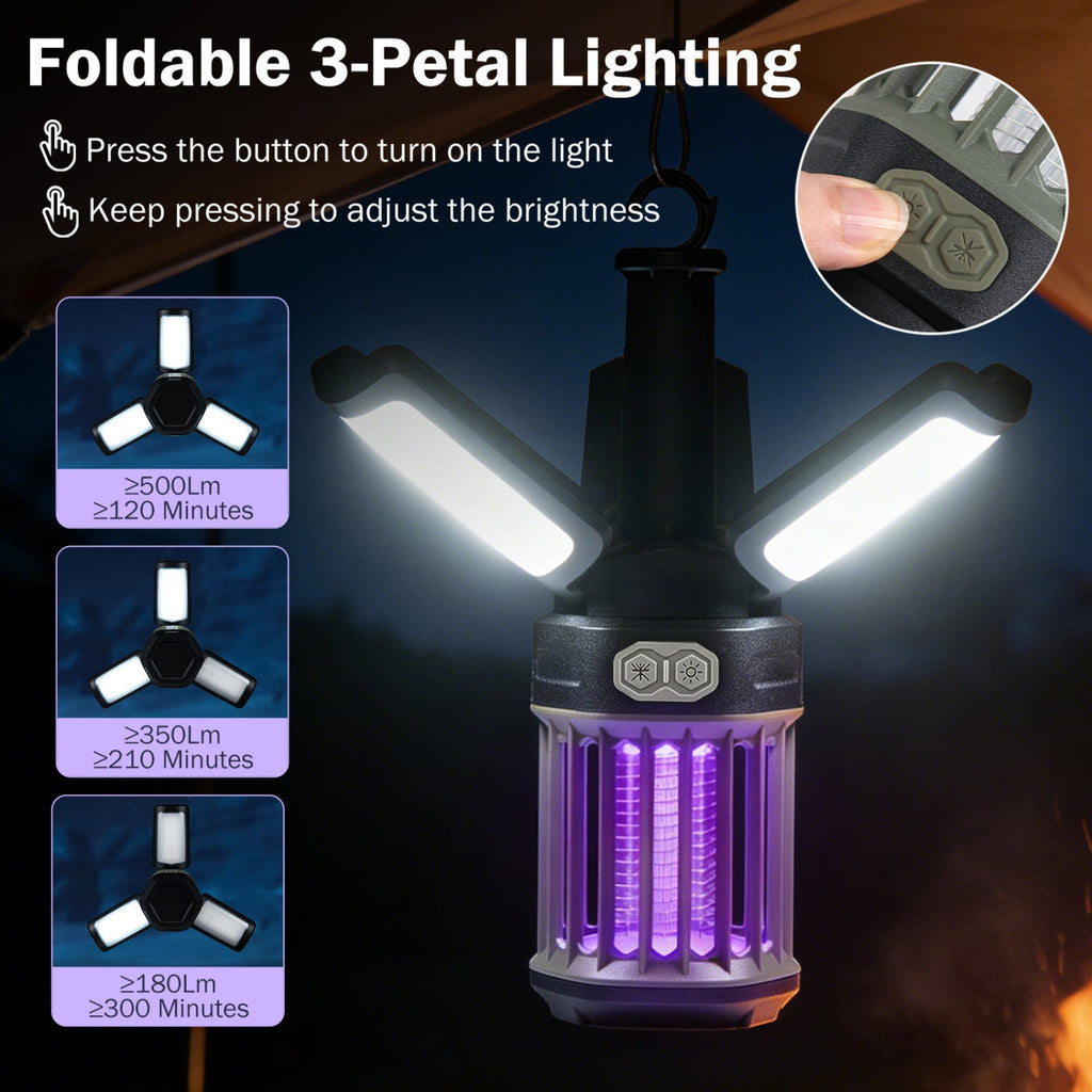 Outdoor Bug Zapper with Foldable Camping Lantern USB-C Rechargeable Electric Mosquito Killer