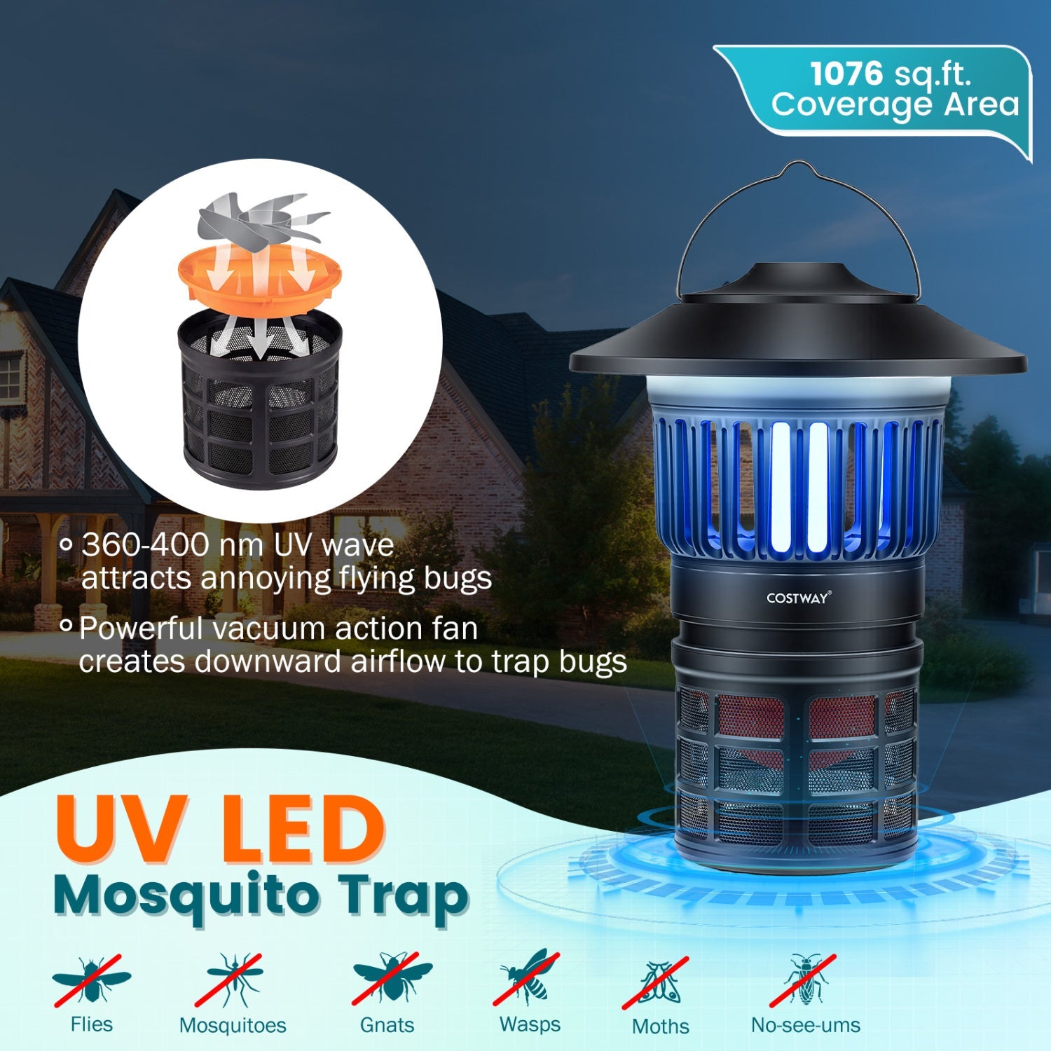 Outdoor Fly Trap with Light Rechargeable Electric Bug Catcher and Killer