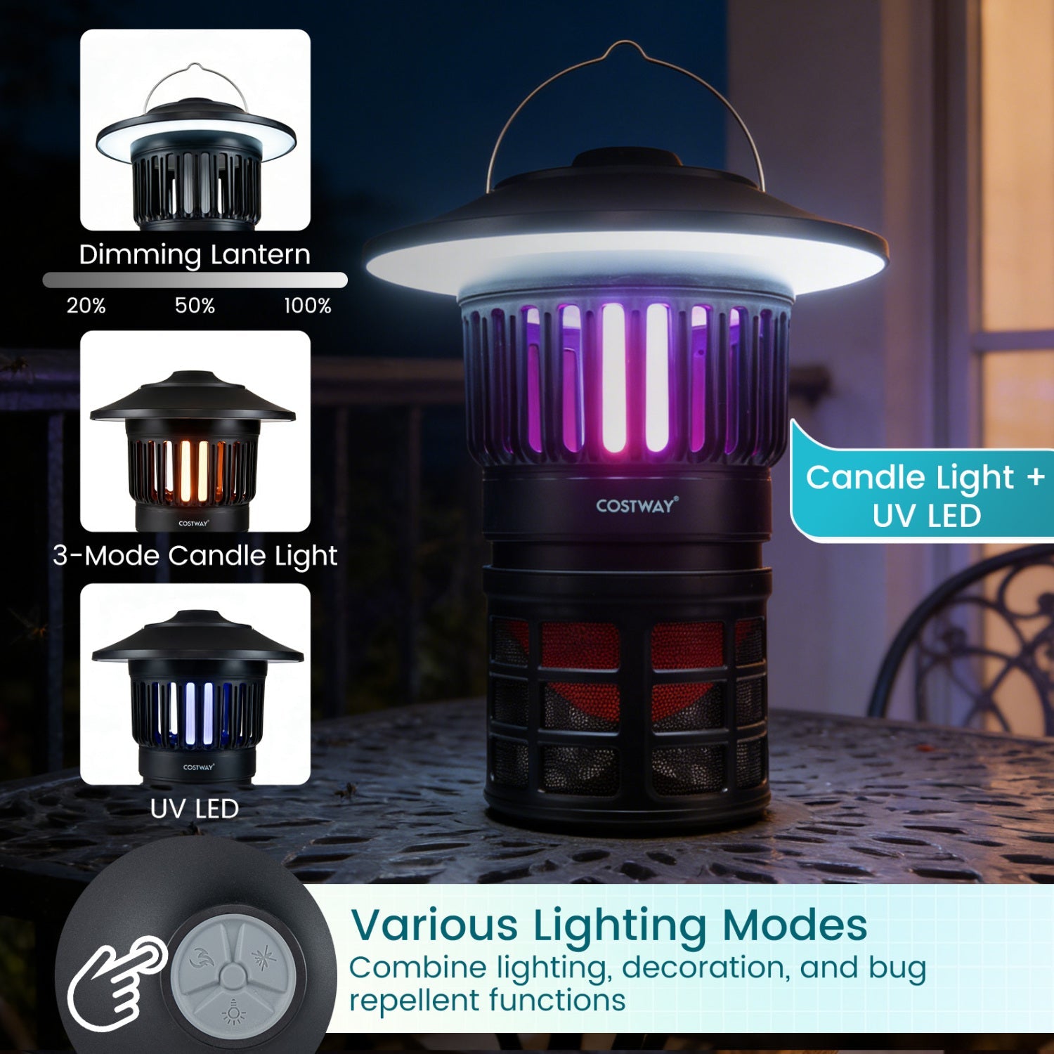 Outdoor Fly Trap with Light Rechargeable Electric Bug Catcher and Killer
