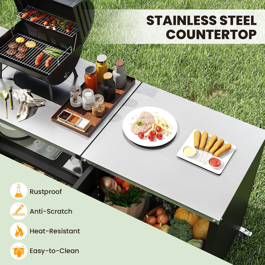 Outdoor Grill Table with Sink and Drainage Heavy Duty Metal Grill Cart-Black