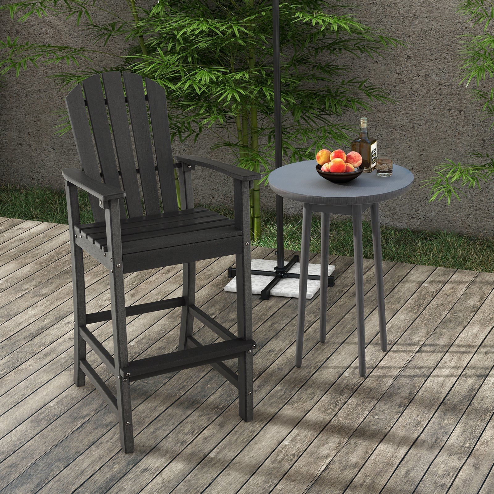 30 Inches Counter Height Outdoor HDPE Bar Stool with Armrests and Footrest