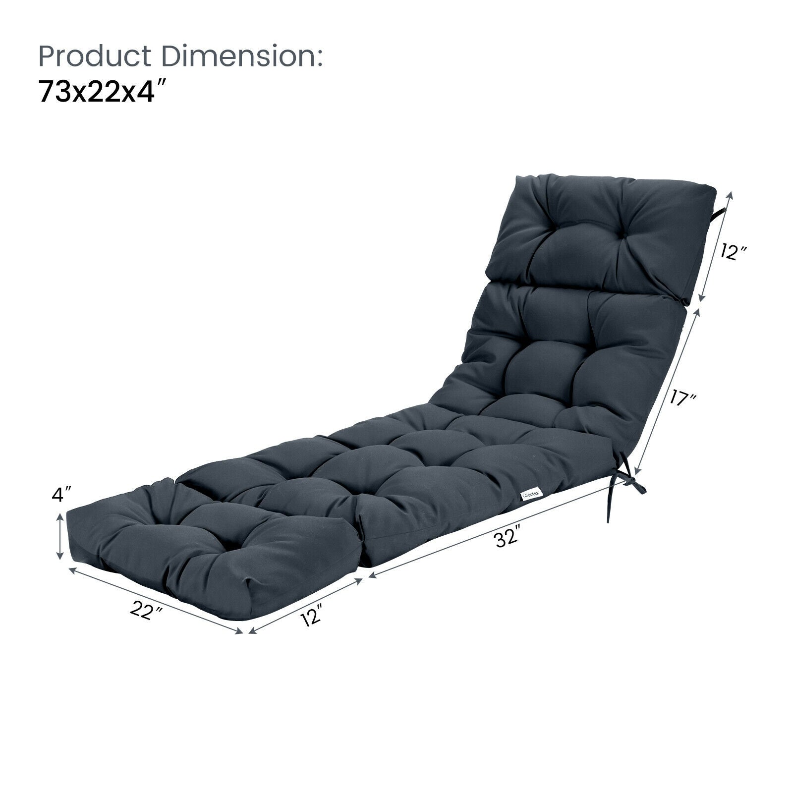 Outdoor Lounge Chaise Cushion with String Ties for Garden Poolside