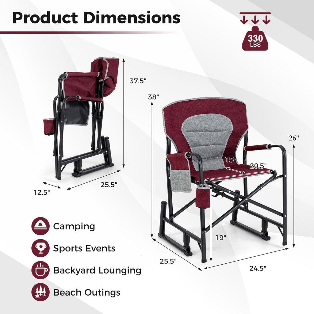 Outdoor Rocker Camping Chair with Dual Springs and Padded Back