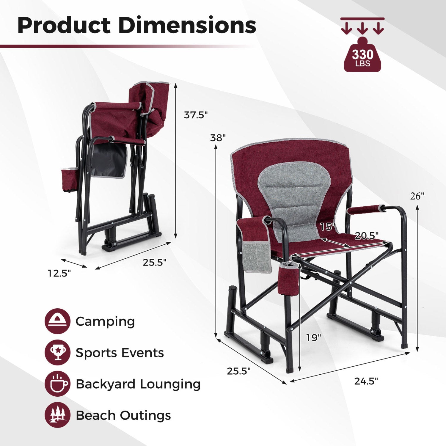 Outdoor Rocker Camping Chair with Dual Springs and Padded Back
