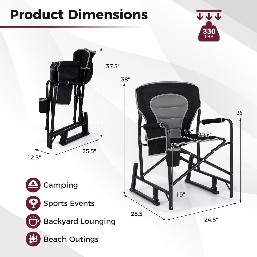 Outdoor Rocker Camping Chair with Dual Springs and Padded Back