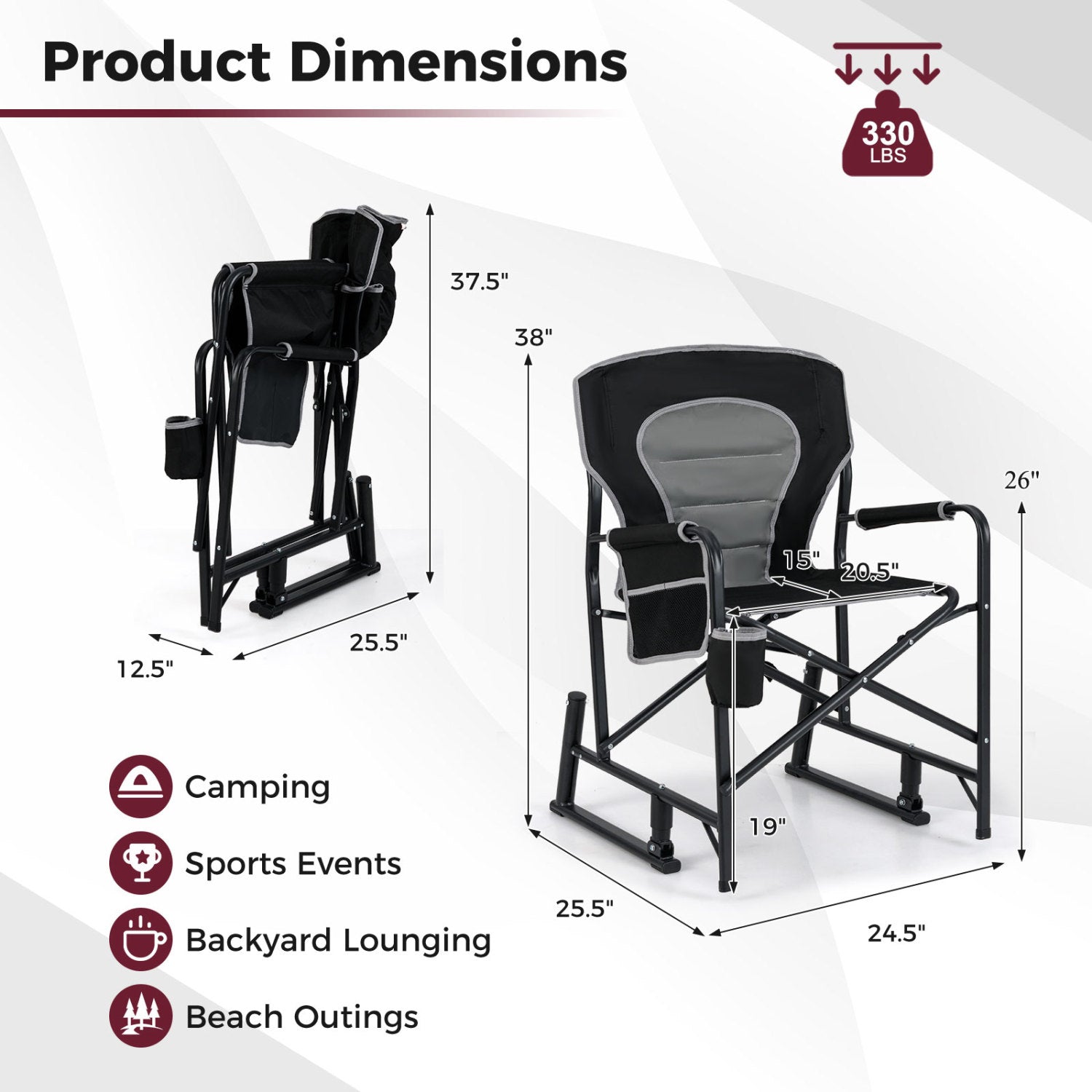 Outdoor Rocker Camping Chair with Dual Springs and Padded Back