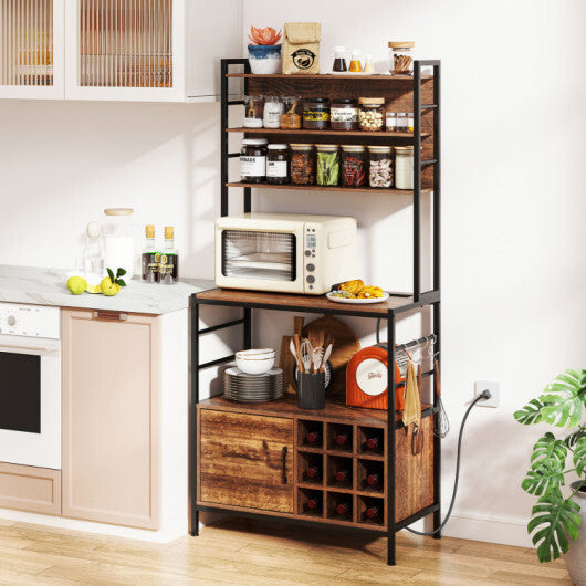 Coffee Bar Cabinet with Built-in Power Outlet and S-Shaped Hooks