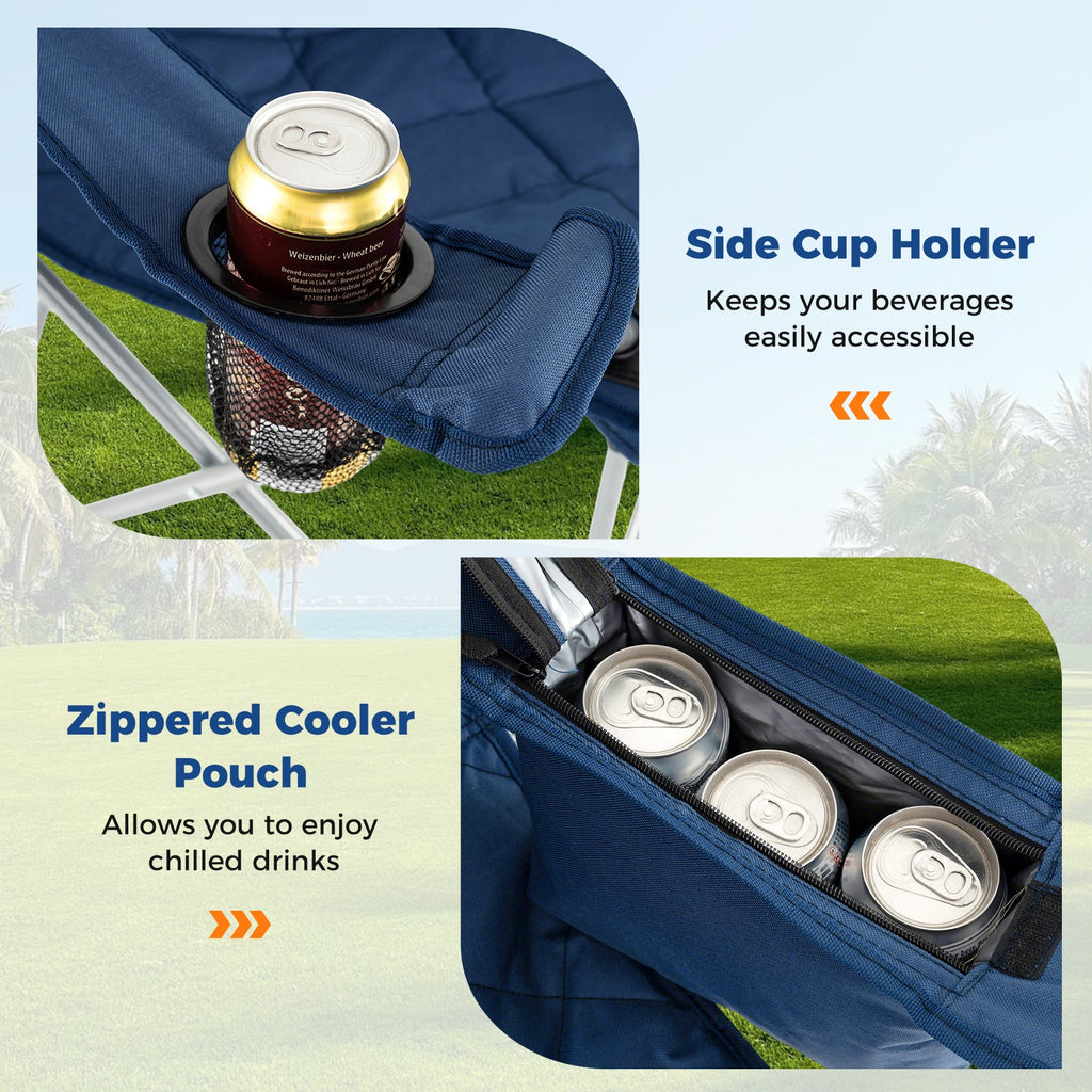 Oversized Camping Chairs Outdoor Folding Chair with Cooler Pouch and Cup Holder