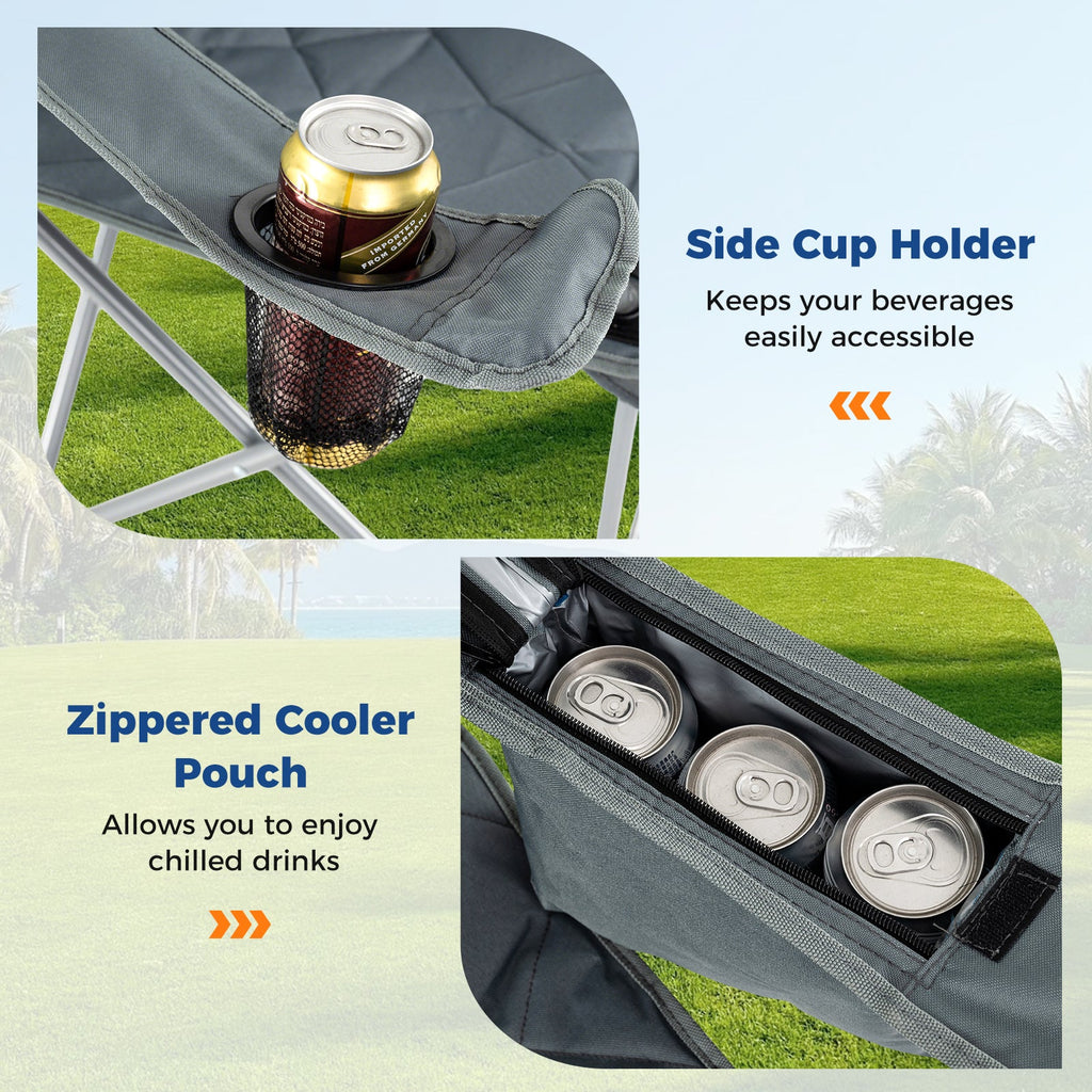 Oversized Camping Chairs Outdoor Folding Chair with Cooler Pouch and Cup Holder