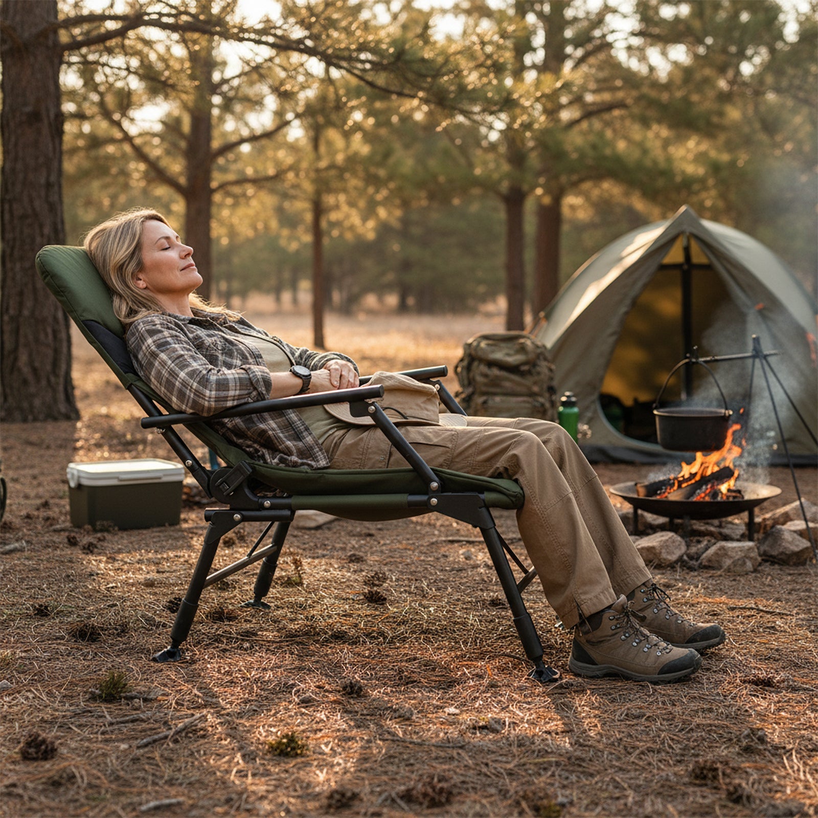 Oversized Foldable Fishing Chair for Adults with Armrest-Green