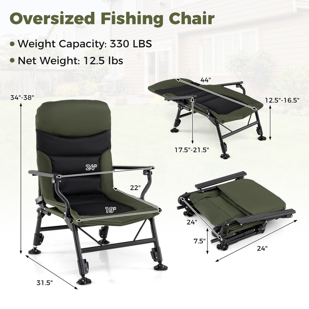 Oversized Foldable Fishing Chair for Adults with Armrest-Green