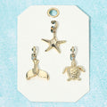3PCS - Metal Whale Tale Starfish Sea Turtle Pendant Charm Set