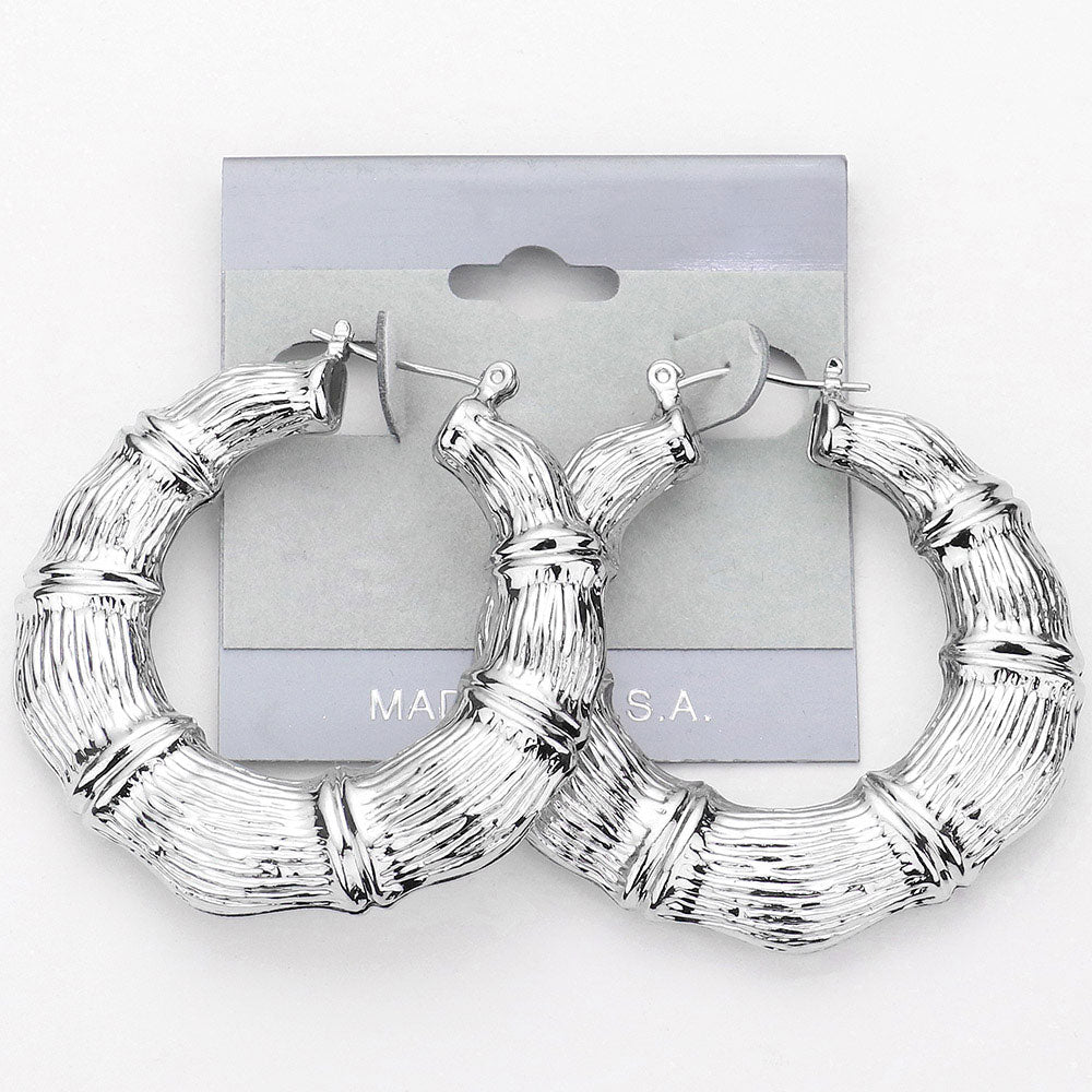 Metal Bamboo Pin Catch Hoop Earrings