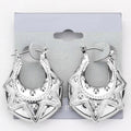 Abstract Textured Metal Door Knocker Pin Catch Hoop Earrings