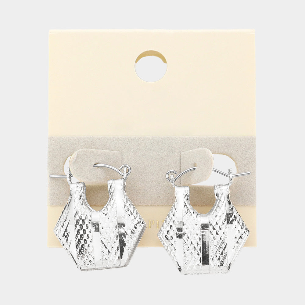 14K White Gold Dipped Abstract Metal Pin Catch Earrings