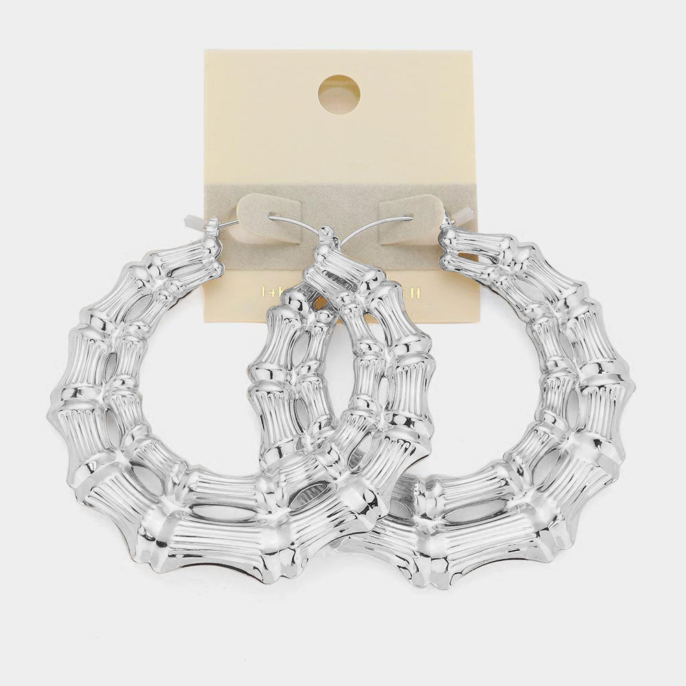 14K White Gold Filled Oversized Bamboo Metal Pin Catch Earrings