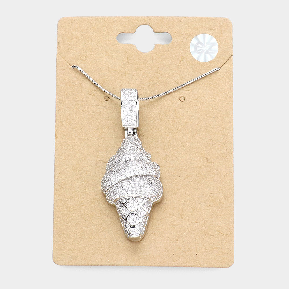 CZ Ice Cream Pendant Necklace