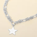 Hammered Metal Star Pendant Chunky Mixed Chain Necklace