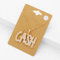 CZ Stone Paved CASH Message Pendant Necklace