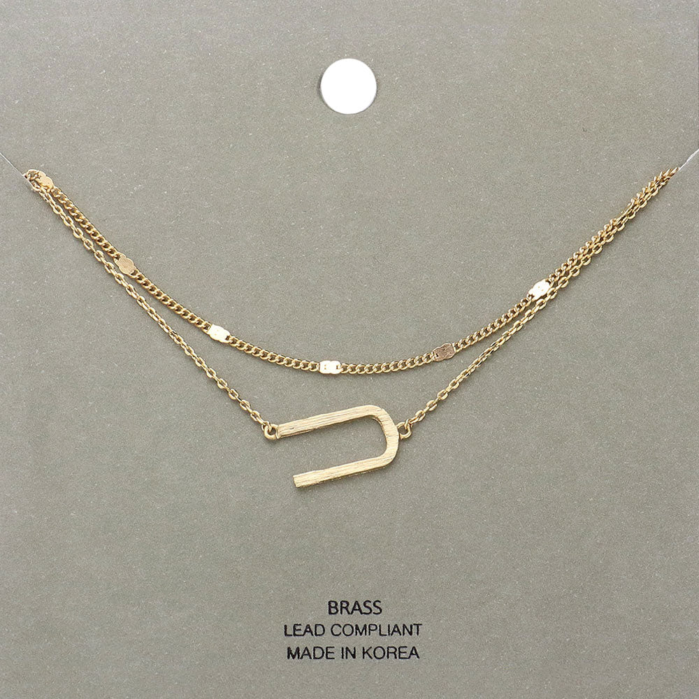 -U- Initial Monogram Brass Metal Necklace