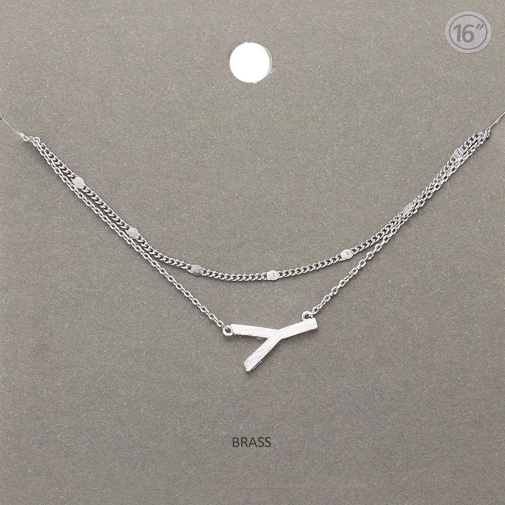 -Y- Initial Monogram Brass Metal Necklace