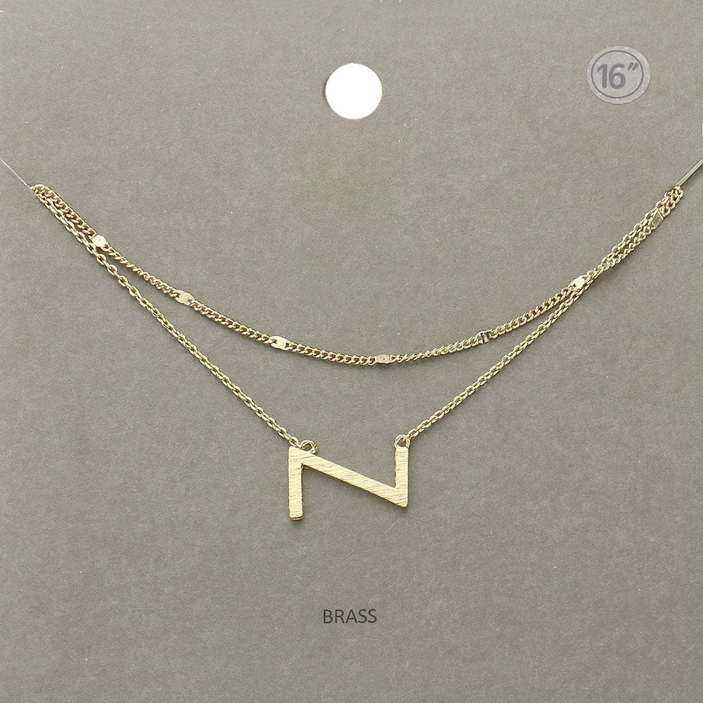 -Z- Initial Monogram Brass Metal Necklace