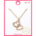 Gold Dipped Rhinestone Paved Layered Double Heart Pendant Necklace