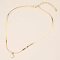 Gold Dipped Quatrefoil Pendant Herringbone Chain Necklace