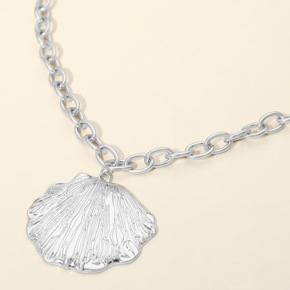 Textured Metal Seashell Pendant Necklace