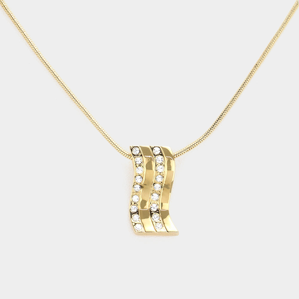 Rhinestone curve pendant necklace