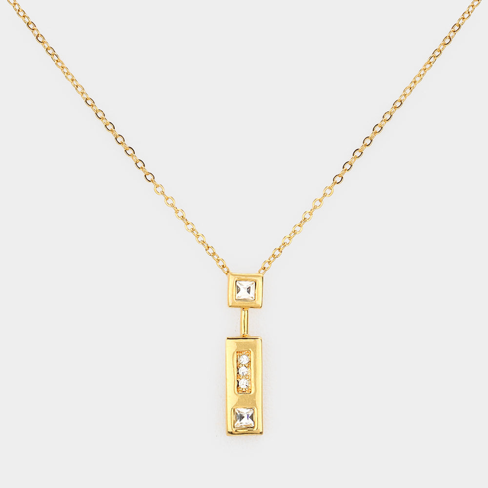 Rhinestone Rectangular Pendant Necklace