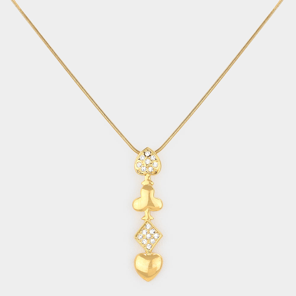 Rhinestone Card Suits Pendant Necklace