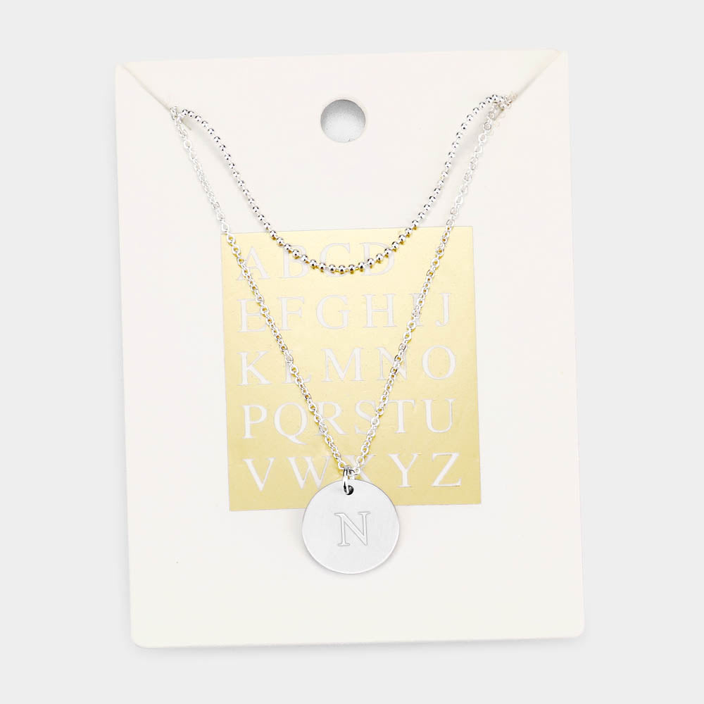 -N- Initial Monogram Round Metal Pendant Necklace