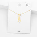 Brass Metal Paperclip Round Stone Pendant Necklace