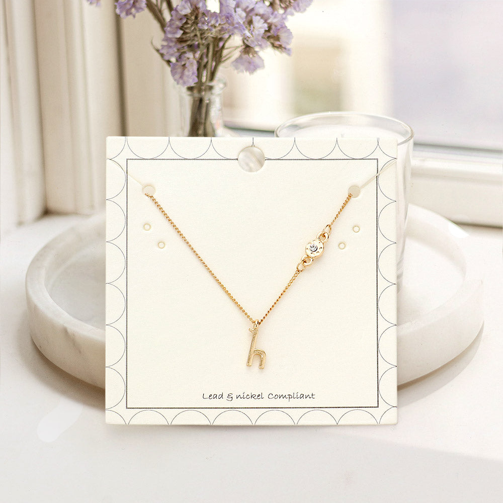 H - Small Letter Initial Monogram Pendant Necklace with Crystal