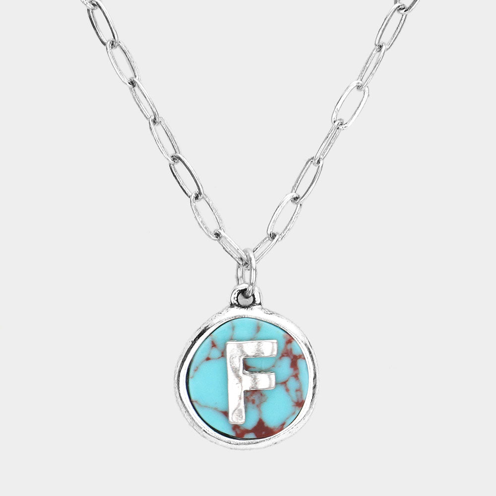 -F- Initial Monogram Turquoise Pendant Necklace