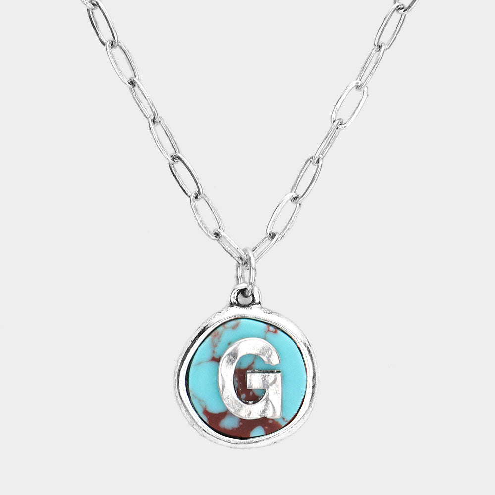 -G- Initial Monogram Turquoise Pendant Necklace